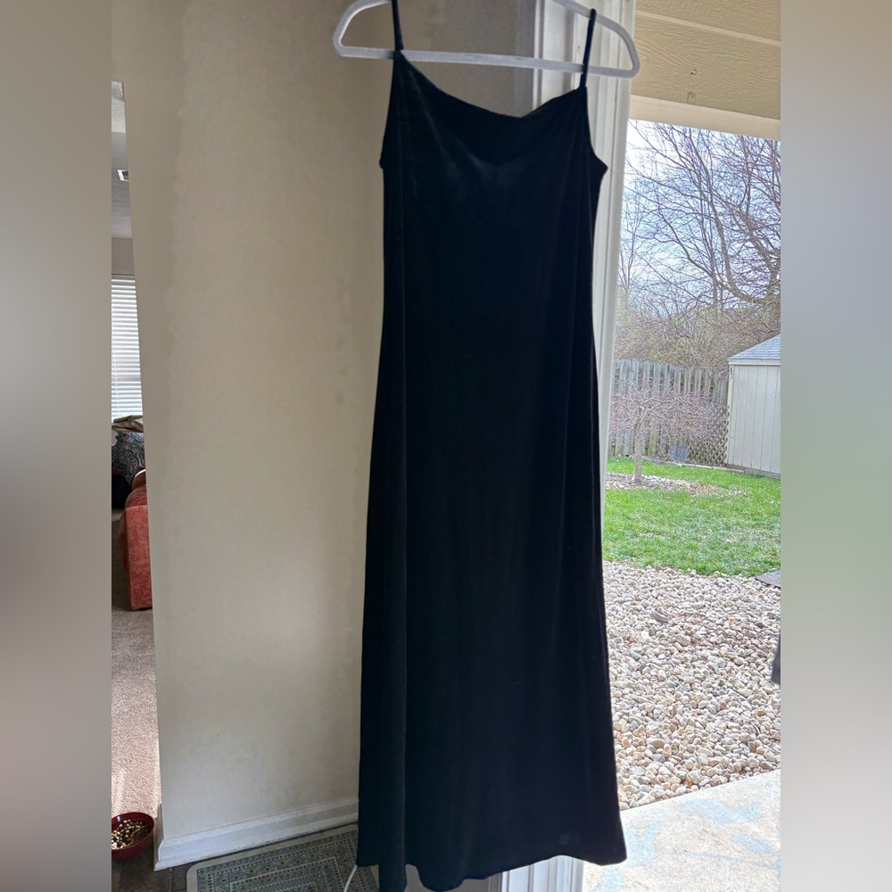 Vintage Dressing Clio Black Stretch Velvet Maxi Dress Y2K 90s Prom Travel Style